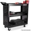 BULLET 3-Tier Steel Tool Trolley Cart, for Workshop, Mechanic, with Pegboard, Screwdriver Bay, Black