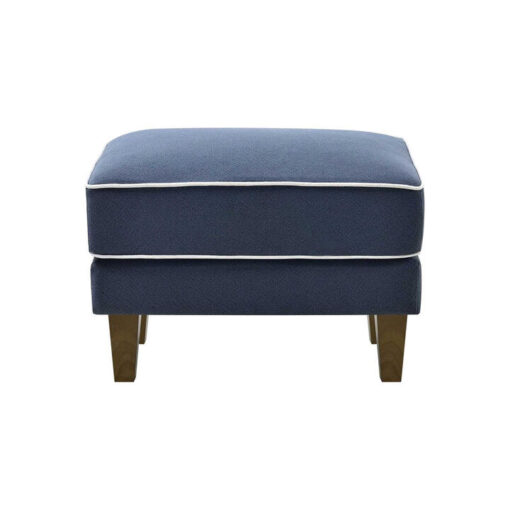 Bondi Fabric Rectangle Ottoman, Navy with White Piping