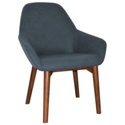 Bronte Commercial Grade Pelle Fabric Dining Armchair, Timber Leg, Navy / Light Walnut