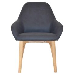 Bronte Commercial Grade Pelle Fabric Dining Armchair, Timber Leg, Navy / Natural