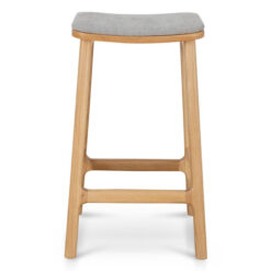 Cyris American White Oak Saddle Counter Stool, Fabric Seat, Natural / Grey
