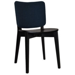 Dakota Commercial Grade Timber Dining Chair, Gravity Fabric Back & Timber Seat, Navy / Black