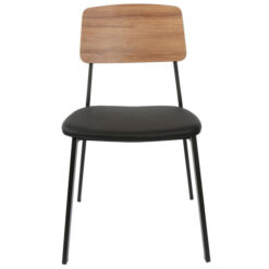 Durafurn Denver Commercial Grade Steel Dining Chair with Vinyl Seat, Wooden Backrest, Black / Natural