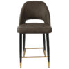 Durafurn Semifreddo Commercial Grade Fabric Counter Stool, Metal Leg, Charcoal / Black Brass