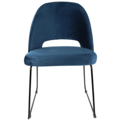 Durafurn Semifreddo Commercial Grade Velvet Fabric Dining Chair, Metal Sled Leg, Denim