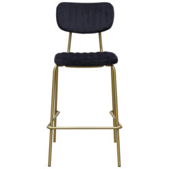 Durafurn Tiramisu Commercial Grade Velvet Fabric & Metal Bar Stool, Black / Brass