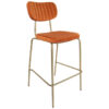 Durafurn Tiramisu Commercial Grade Velvet Fabric & Metal Bar Stool, Burnt Orange / Brass