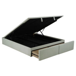 Elowenne Fabric Gas Lift Ensemble Bed Base with End Drawers, King, Parchment