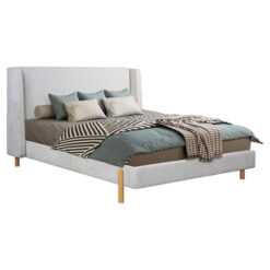 Emara Fabric Platform Bed, Double, Oatmeal