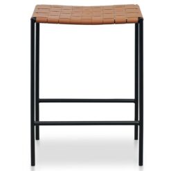 Frontera Woven Leather & Steel Counter Stool, Set of 2, Tan / Black