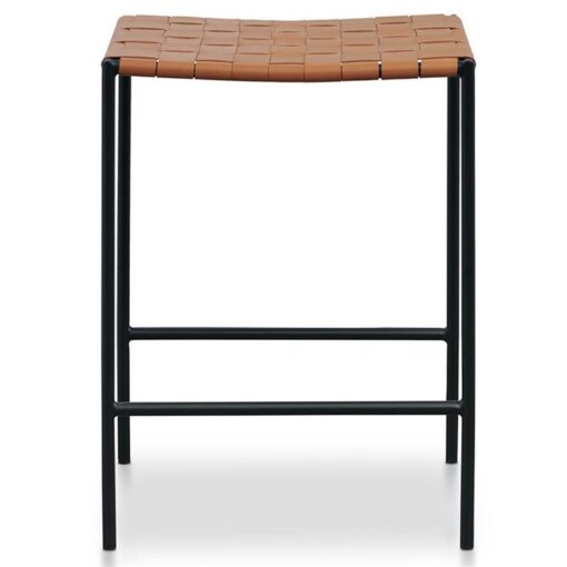 Frontera Woven Leather & Steel Counter Stool, Set of 2, Tan / Black