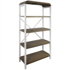 Hixton 5 Tier Solid Mango Wood Timber & Metal Display Shelf, White