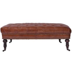 Kensington Aged Leather Chesterfield Ottoman / Coffee Table, 120cm, Vintage Brown