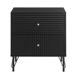 Lisa Wavy Fluted Bedside Table, Black