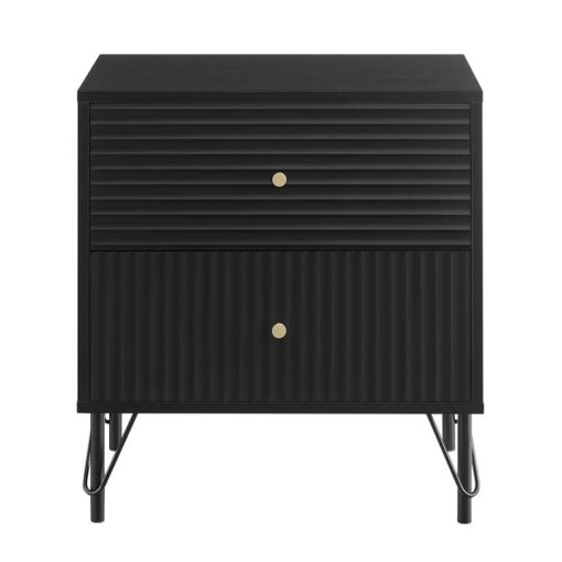Lisa Wavy Fluted Bedside Table, Black