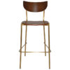 Marco Commercial Grade Stainess Steel Bar Stool, Timber Seat, Light Walnut / Brass