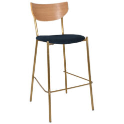 Marco Commercial Grade Stainless Steel Bar Stool, Gravity Fabric Seat, Natural / Brass / Navy