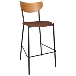 Marco Commercial Grade Steel Bar Stool, Vinyl Seat, Light Oak / Black / Tan