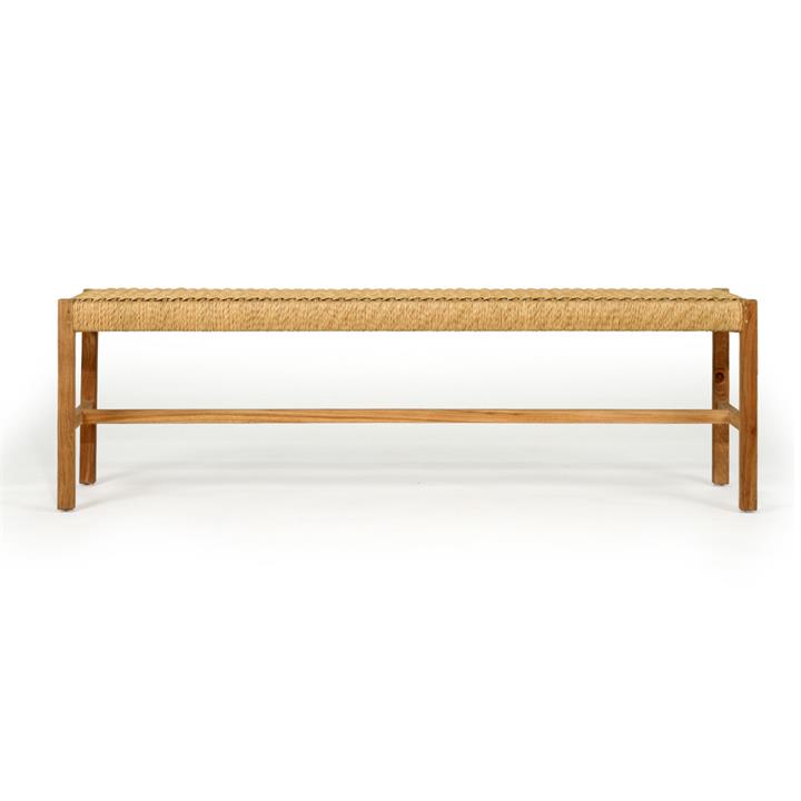 Merino Paper Cord & Teak Timber Bench, 152cm, Sand / Natural Merino Paper Cord & Teak Timber Bench, 152cm, Sand / Natural