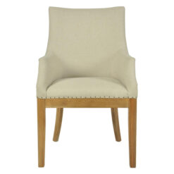 Minas Linen & Oak Carver Dining Chair, Plain