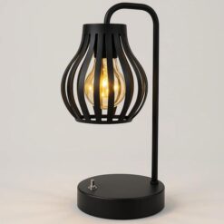 Modern Black Metal Tulip Style LED Lantern Table Lamp - Battery Operated Decorative Light