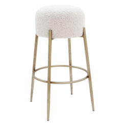 Nino Teddy Fabric & Metal Bar Stool, White / Gold