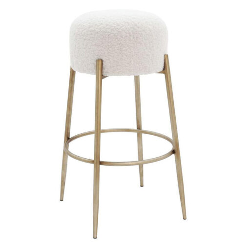 Nino Teddy Fabric & Metal Bar Stool, White / Gold