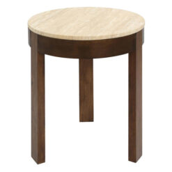Oliver Travertine & Timber Round Side Table, Large, Brown
