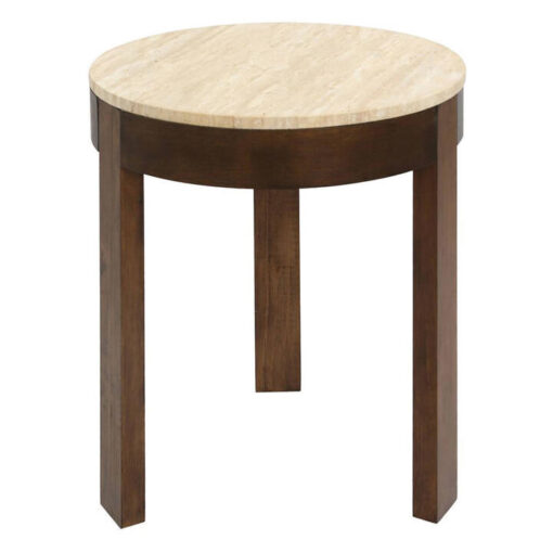 Oliver Travertine & Timber Round Side Table, Large, Brown