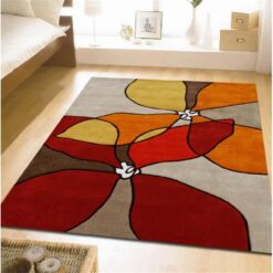 Organic Flower Design Rug in Red and Rust - 225x155cm