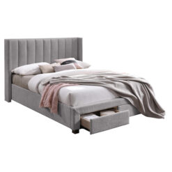 Oviron Fabric Platform Bed with End Drawers, King, Slate