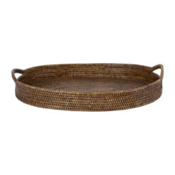 Paume Handcrafted Rattan Oval Tray with Handle, Antique Brown