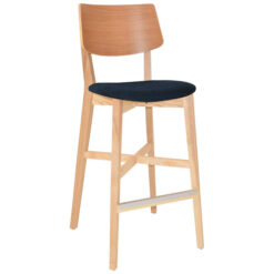 Phoenix Commercial Grade Timber Bar Stool, Timber Back & Gravity Fabric Seat, Natural / Navy