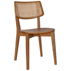 Phoenix Commercial Grade Timber Dining Chair, Rattan Back & Timber Seat, Light Oak