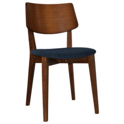 Phoenix Commercial Grade Timber Dining Chair, Timber Back & Gravity Fabric Seat, Light Walnut / Navy