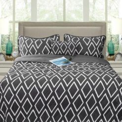 Ramesses Alena Charcoal 4 Pcs Ultrasonic Comforter Set Queen