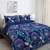 Ramesses Blue Flower Printed Sherpa Flannel Fleece Reversible Blanket Set Single/Double