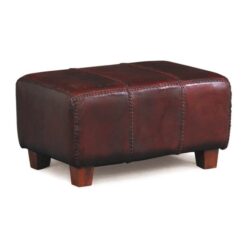 Rhyno Leather Upholstered Mahogany Timber Ottoman - Small