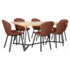 Serenzo 7 Piece Wood & Steel Dining Table Set, 180cm, with Russet Fabric Arla Chairs