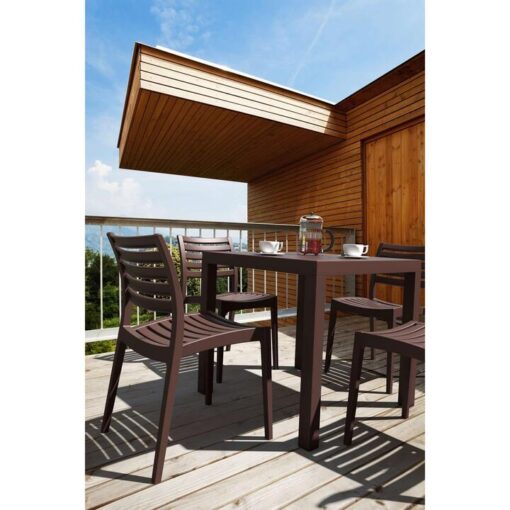 Siesta Ares 5 Piece Commercial Grade Indoor / Outdoor Square Dining Table Set, 80cm, with Ares Chair, Chocolate