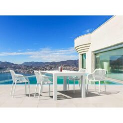 Siesta Vegas 5 Piece Commercial Grade Outdoor Extendable Dining Table Set, 100-140cm, with Air Armchair, White