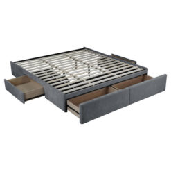 Solen Fabric Ensemble Bed Base with End & Side Drawers, King, Frost