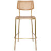 Texas Commercial Grade Stainless Steel Bar Stool, Rattan Back & Timber Seat, Natural / Brass