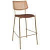 Texas Commercial Grade Stainless Steel Bar Stool, Rattan Back & Vinyl Seat, Natural / Brass / Tan