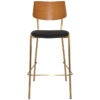 Texas Commercial Grade Stainless Steel Bar Stool, Timber Back & Vinyl Seat, Light Oak / Brass / Black