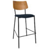 Texas Commercial Grade Steel Bar Stool, Timber Back & Gravity Fabric Seat, Light Oak / Black / Navy