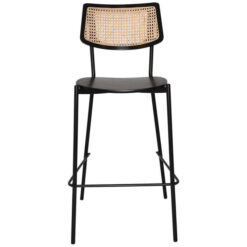 Texas Commercial Grade Steel Bar Stool, Timber Back & Seat, Black / Brass