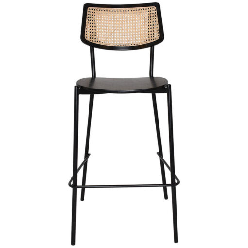 Texas Commercial Grade Steel Bar Stool, Timber Back & Seat, Black / Brass