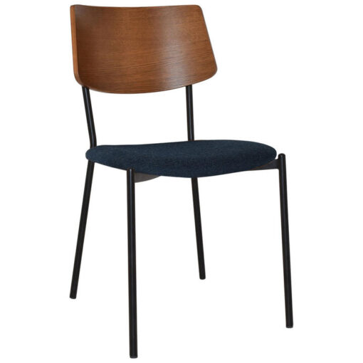Texas Commercial Grade Steel Dining Chair, Timber Back & Gravity Fabric Seat, Light Walnut / Navy