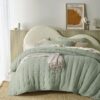 Vintage Design Homewares 3 Piece Hugo Cotton Gauze Quilted Comforter Set Sage Queen